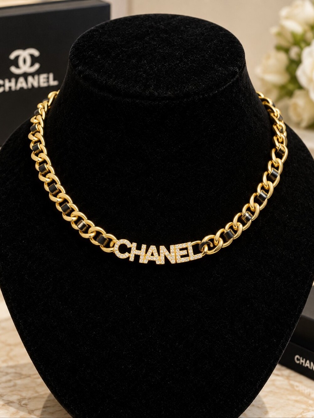 CHANEL 18kgp Gold Chain Logo Necklace - Women's Designer Jewelry